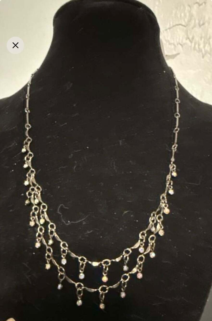 Vintage Style Silver-Tone Two-Tier Crystal Drop Dainty Necklace
